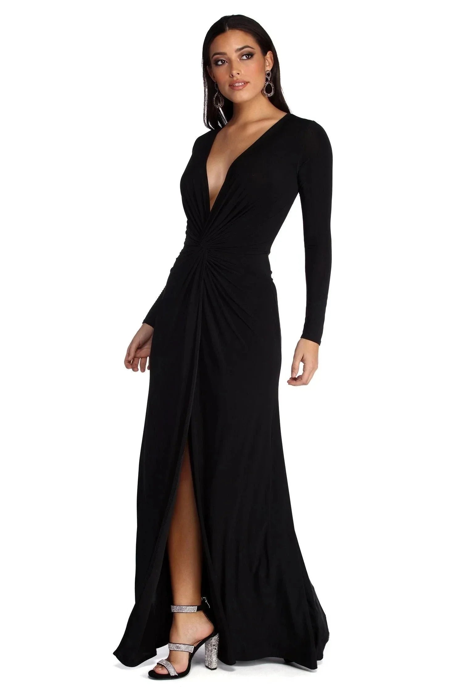 Women's Women’s V-Neck Pleated Maxi Dress | Elegant Long Evening Wear