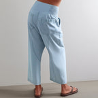 Women's Relaxed Linen Pants - Cropped Wide Leg Trousers