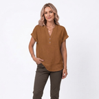 Women's V-Neck Cotton Linen Blouse | Short Sleeve Summer Top