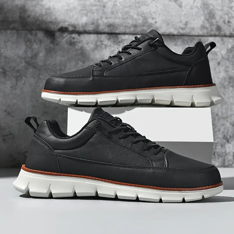 Men's Navy Leather Sneakers - Lace Up Fashion Shoes