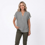 Women's V-Neck Cotton Linen Blouse | Short Sleeve Summer Top