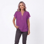 Women's V-Neck Cotton Linen Blouse | Short Sleeve Summer Top
