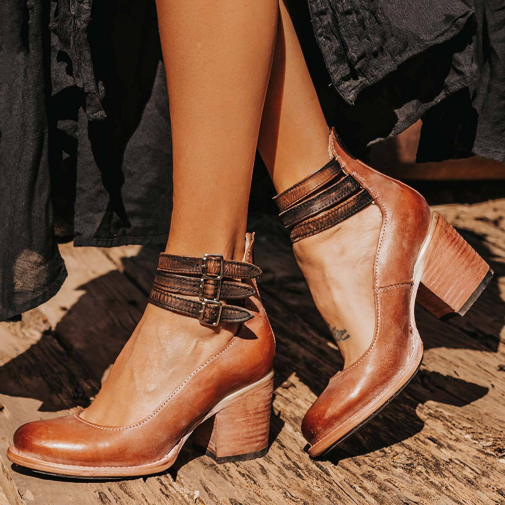 Women's Heeled Ankle Boots - Leather Zip Booties