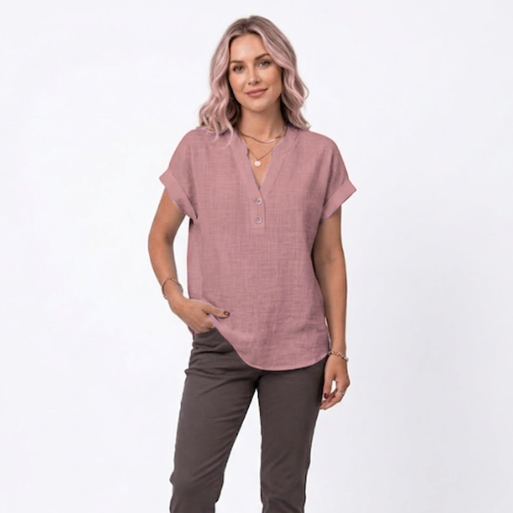 Women's V-Neck Cotton Linen Blouse | Short Sleeve Summer Top