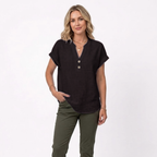 Women's V-Neck Cotton Linen Blouse | Short Sleeve Summer Top
