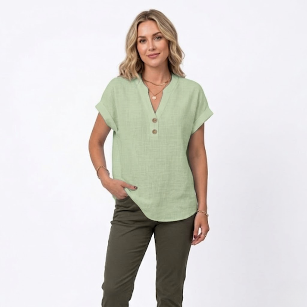 Women's V-Neck Cotton Linen Blouse | Short Sleeve Summer Top