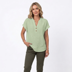 Women's V-Neck Cotton Linen Blouse | Short Sleeve Summer Top