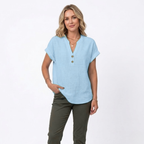 Women's V-Neck Cotton Linen Blouse | Short Sleeve Summer Top