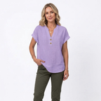 Women's V-Neck Cotton Linen Blouse | Short Sleeve Summer Top