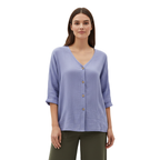 Women's V-Neck Button Blouse | Linen Cotton 3/4 Sleeve Top