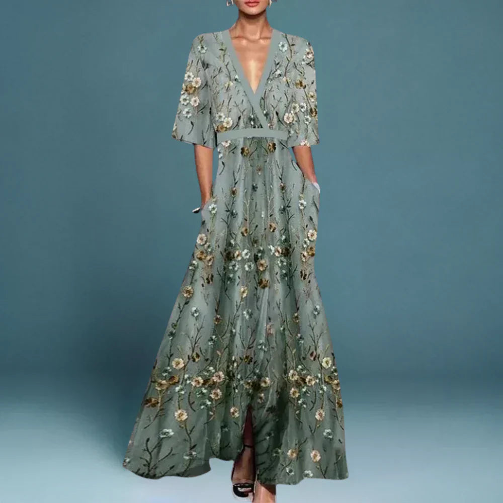 Women's Floral Maxi Dress - Flowing Romantic Gown
