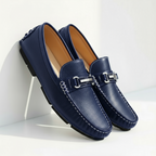 Men's Genuine Leather Loafers - Metal Clasp Slip Ons