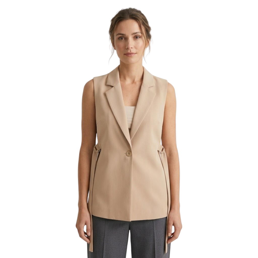 Women's Sleeveless Button Suit Vest | Side Slit Tailored Waistcoat