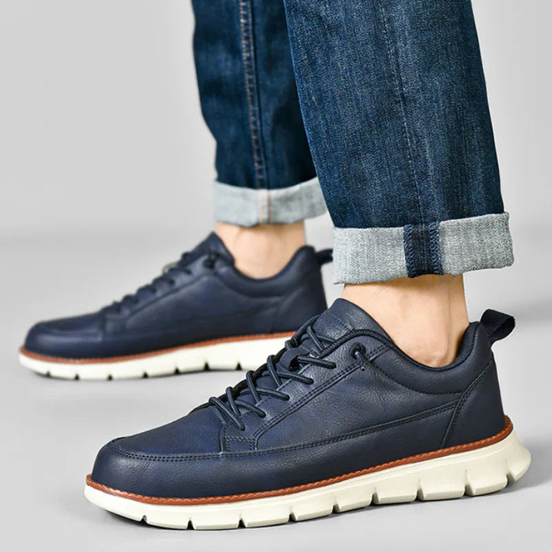 Men's Navy Leather Sneakers - Lace Up Fashion Shoes