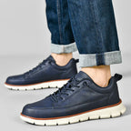 Men's Navy Leather Sneakers - Lace Up Fashion Shoes