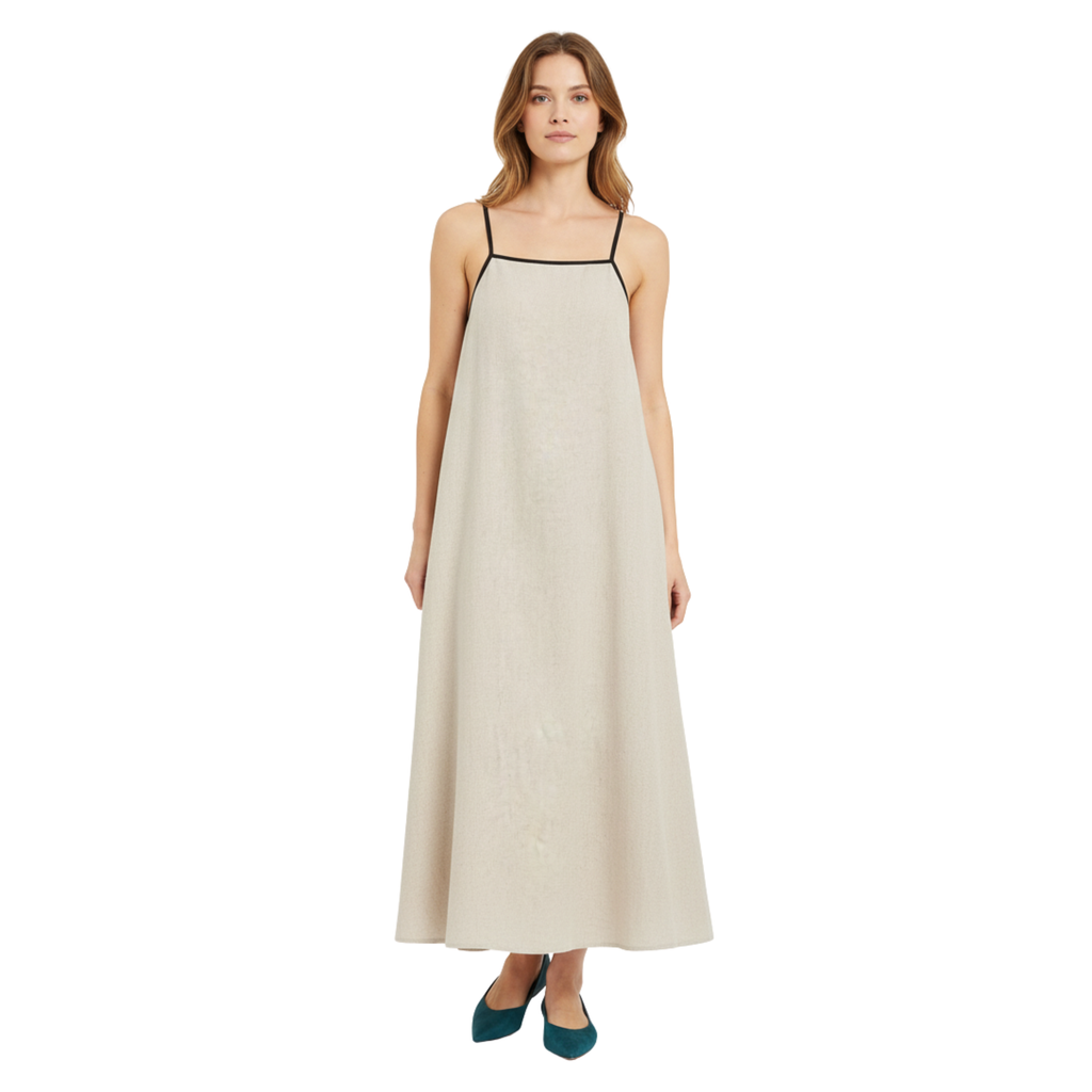 Women's Sleeveless Maxi Dress with Open Back Tie A-Line Linen Blend Long Sundress