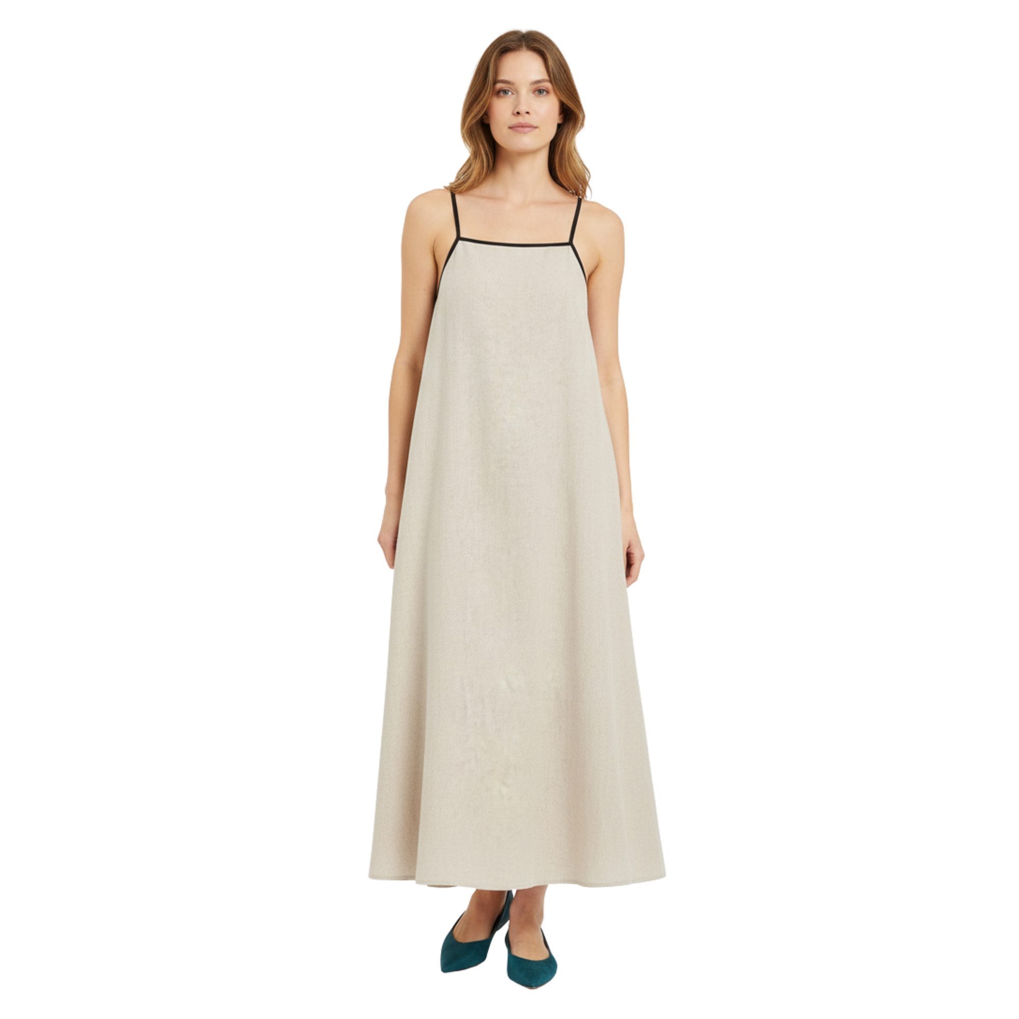 Women's Sleeveless Maxi Dress with Open Back Tie A-Line Linen Blend Long Sundress