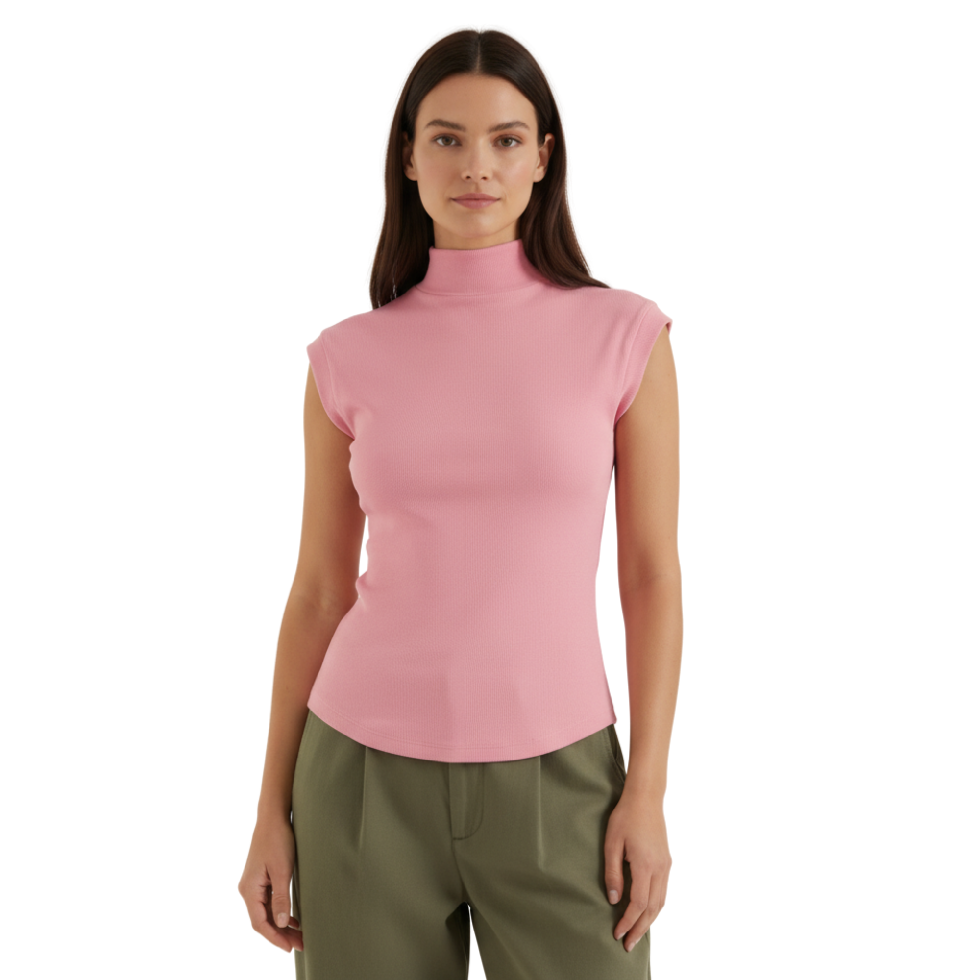 Women's Mock Neck Sleeveless Ribbed Knit Top | Fitted Bodycon Style