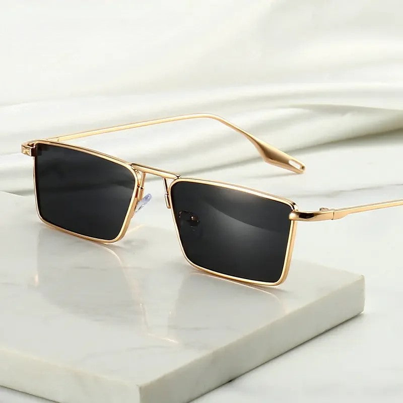 Men's Rectangular Sunglasses - Black Metal Frame Shades