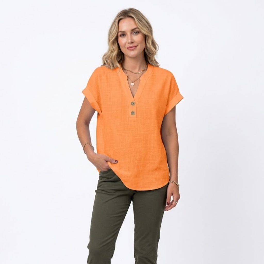 Women's V-Neck Cotton Linen Blouse | Short Sleeve Summer Top