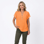 Women's V-Neck Cotton Linen Blouse | Short Sleeve Summer Top