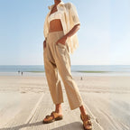 Women's Relaxed Linen Pants - Cropped Wide Leg Trousers