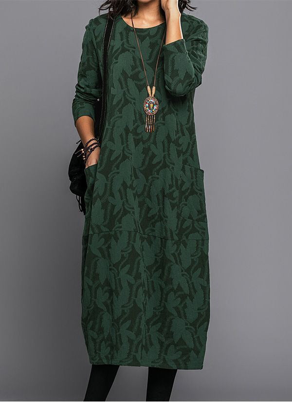 Women's Long Sleeve Dress - Casual Midi With Pockets