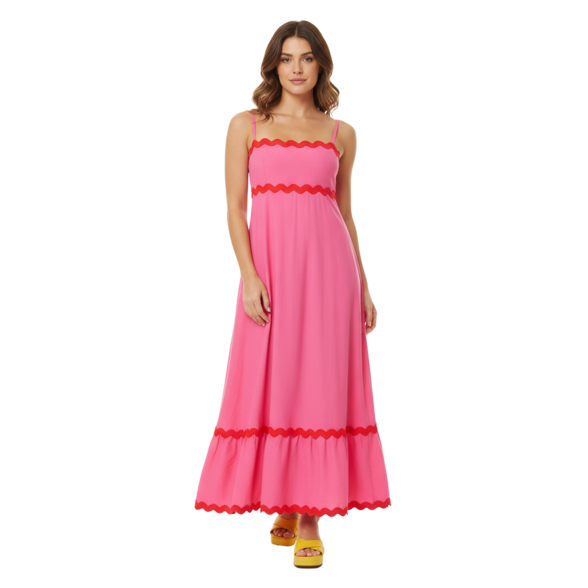 Women's Cotton Linen A-Line Sundress Ric-Rac Trim Strapless One Shoulder Maxi Dress