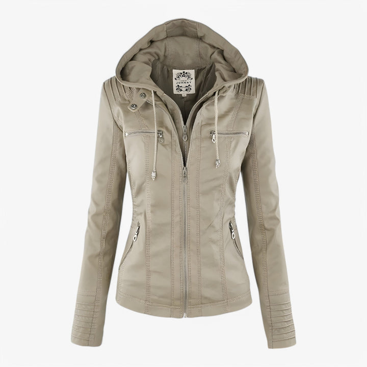 Women hooded faux leather jacket