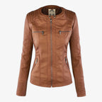 Women's Hooded Faux Leather Jacket with Zip Pockets