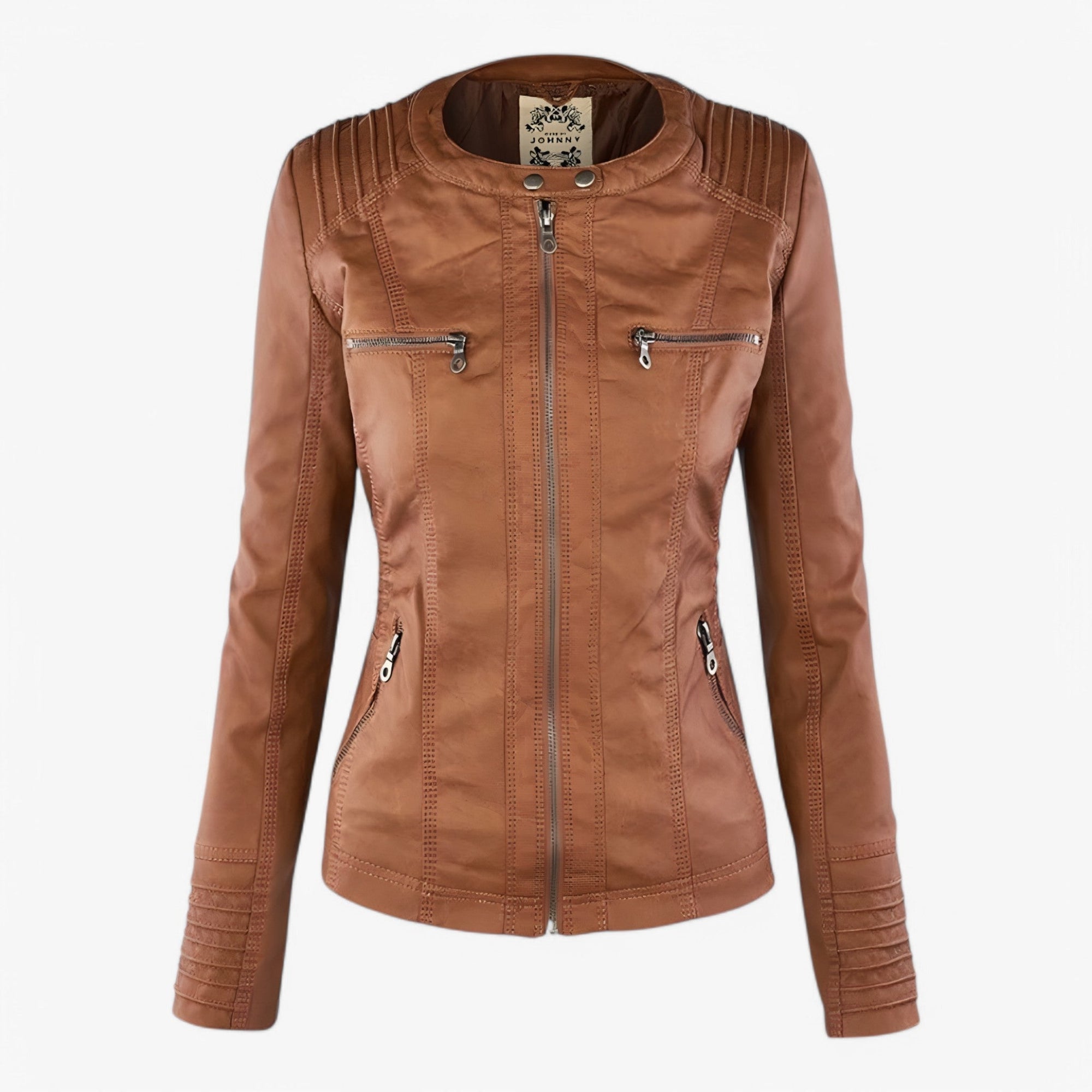 Women's Hooded Faux Leather Jacket with Zip Pockets