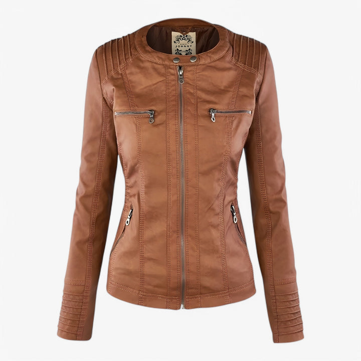 Women hooded faux leather jacket
