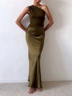 Women's One Shoulder Dress - Pleated Party Gown