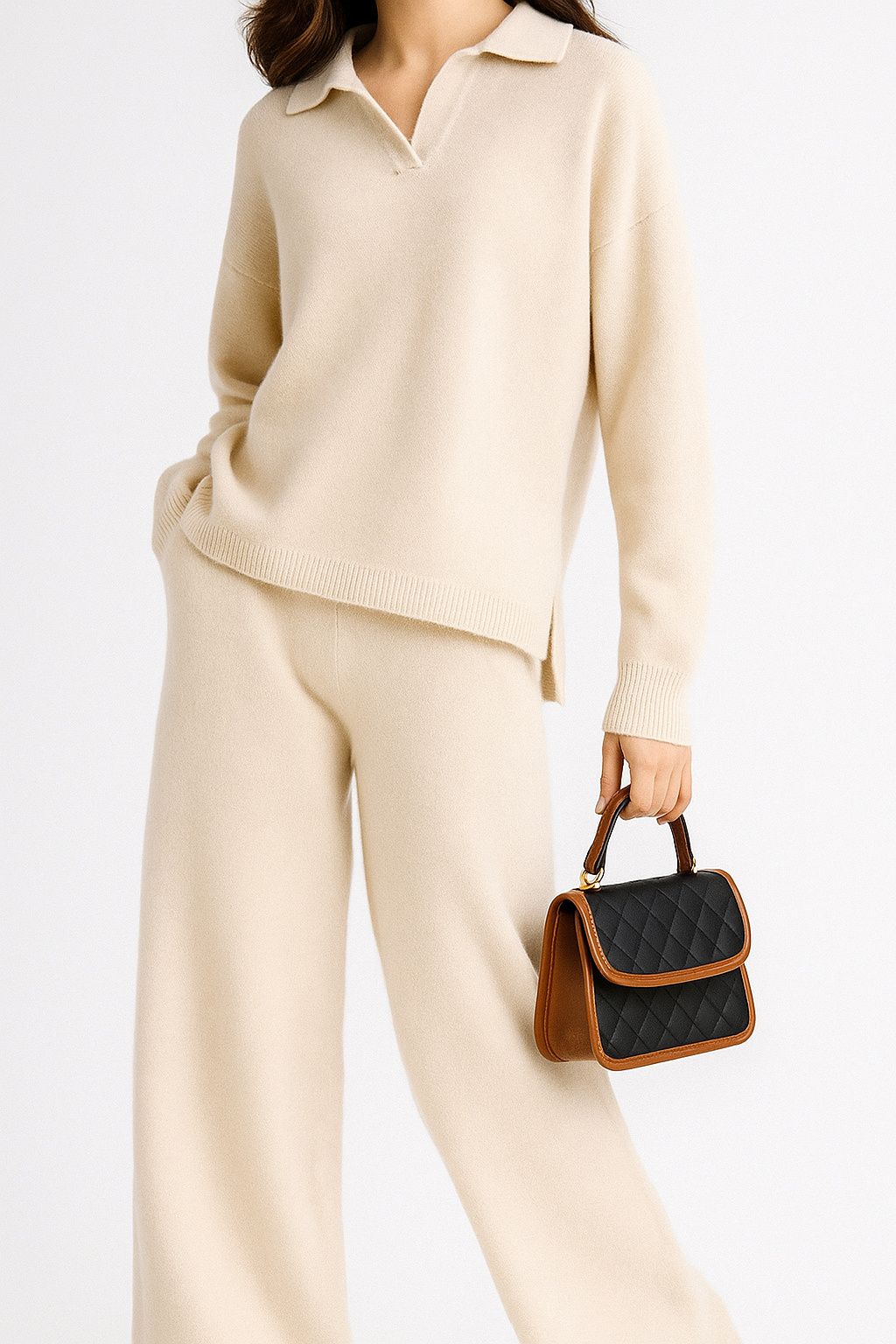 Women's Knit Set - Polo Top and Pants Matching Outfit