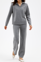 Women's Knit Set - Polo Top and Pants Matching Outfit