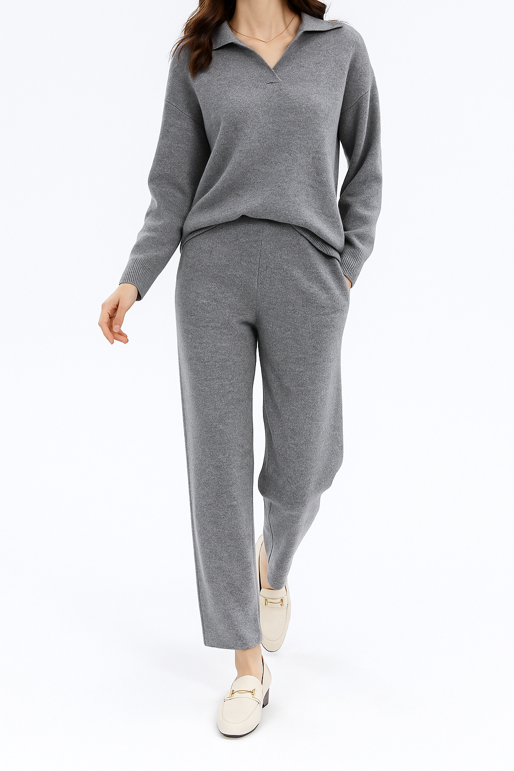 Women's Knit Set - Polo Top and Pants Matching Outfit