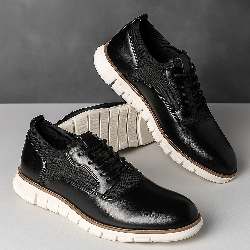 Men's Leather Casual Shoes - Lace Up Handstitched Trainers