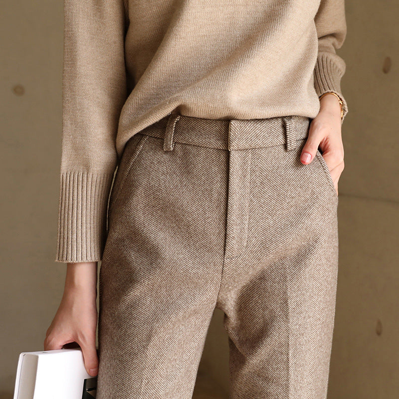 Women's Wool Trousers - Tailored High Waist Pants