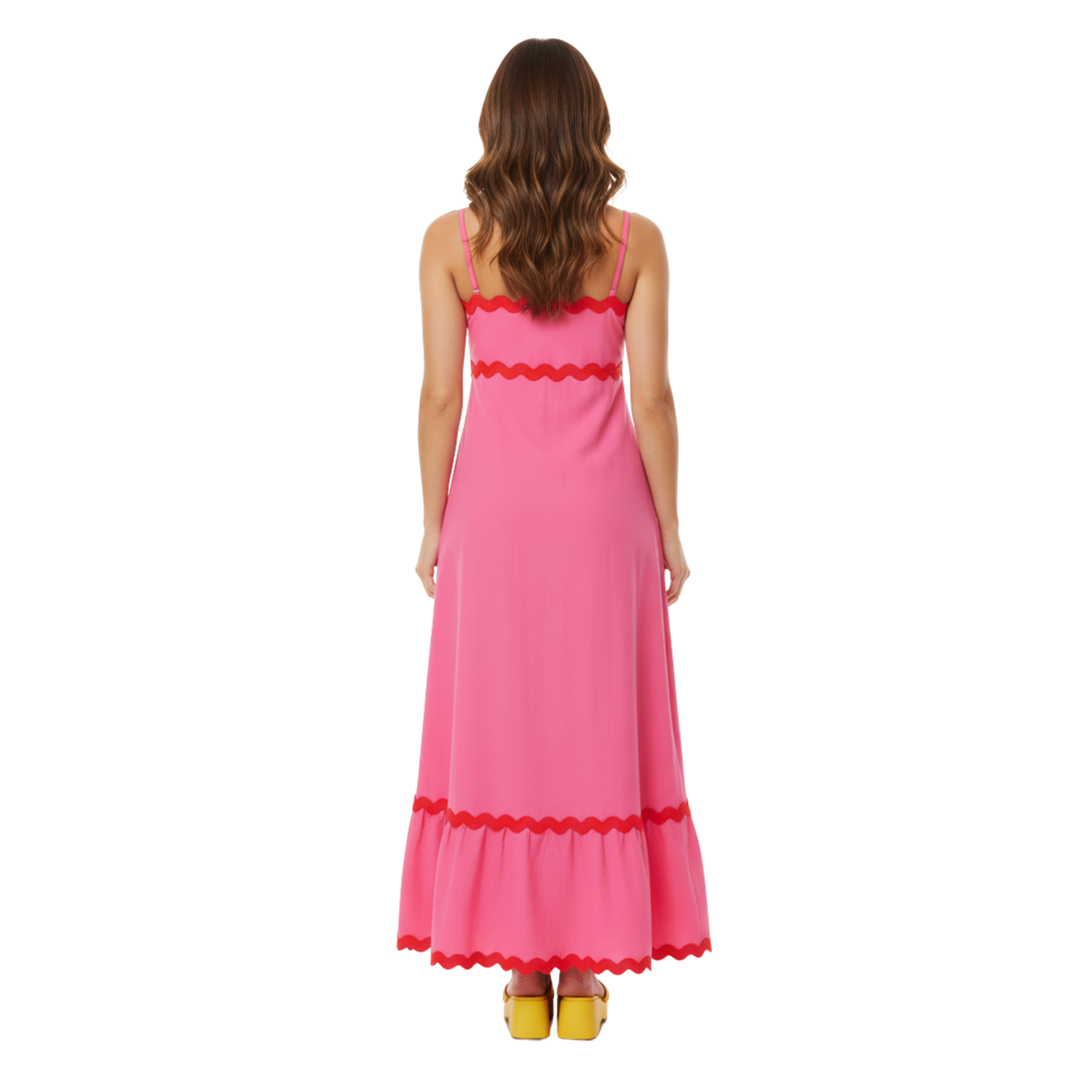 Women's Cotton Linen A-Line Sundress Ric-Rac Trim Strapless One Shoulder Maxi Dress