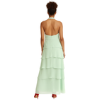 Women's Tiered Halter Maxi Dress Chiffon Ruffle Layered Sleeveless Backless Evening Gown