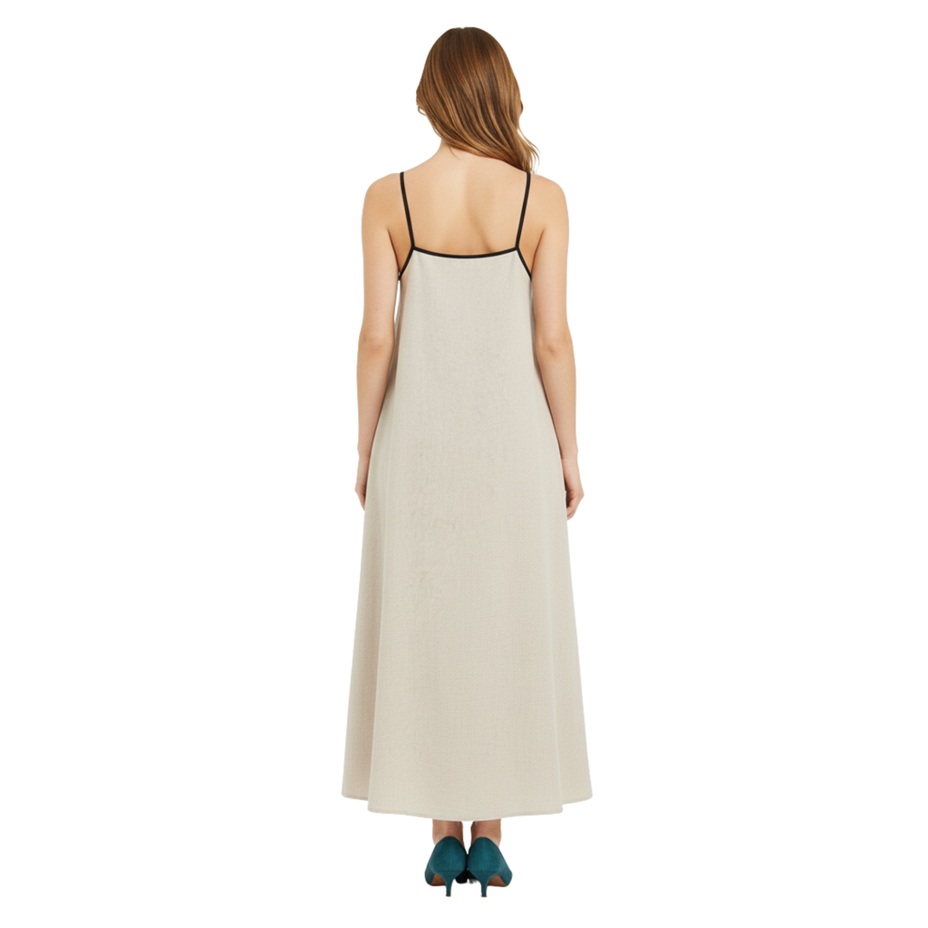 Women's Sleeveless Maxi Dress with Open Back Tie A-Line Linen Blend Long Sundress