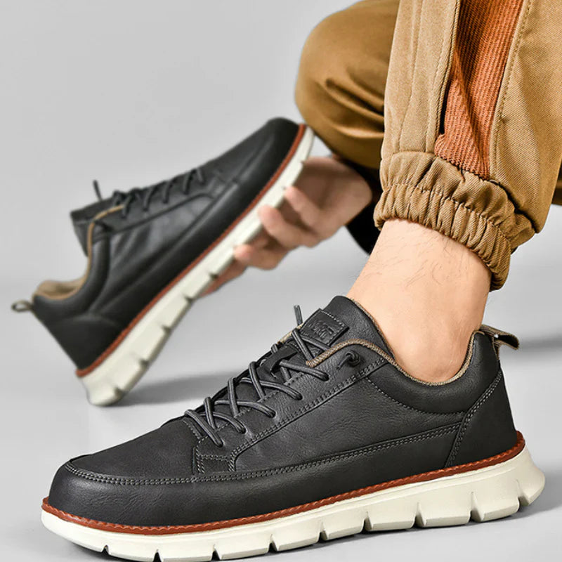 Men's Navy Leather Sneakers - Lace Up Fashion Shoes