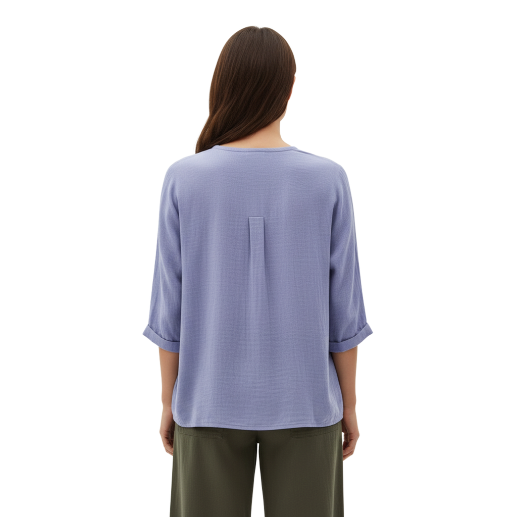 Women's V-Neck Button Blouse | Linen Cotton 3/4 Sleeve Top