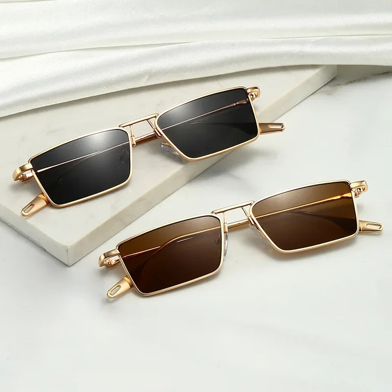Men's Rectangular Sunglasses - Black Metal Frame Shades