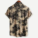 Men's Floral Shirt - Beige Botanical Print Short Sleeve