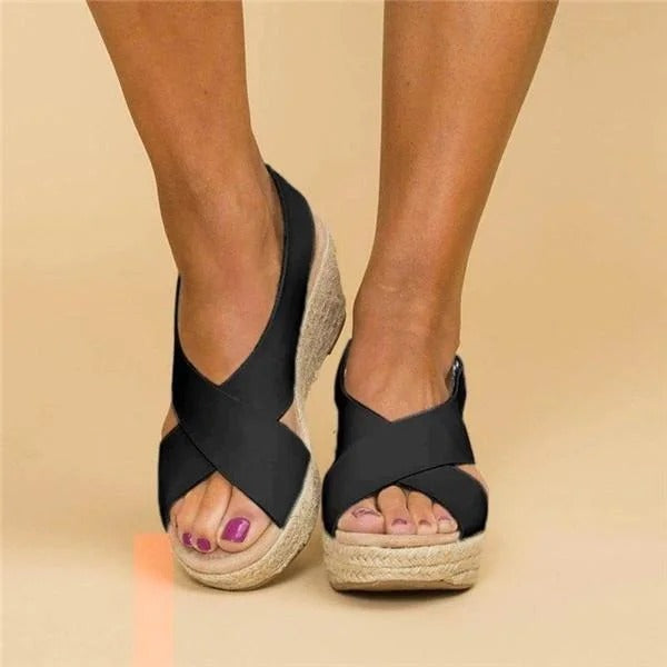 Women's Wedge Espadrilles - Crossover Strap Summer Sandals