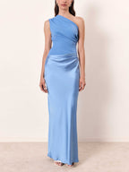 Women's One Shoulder Dress - Pleated Party Gown