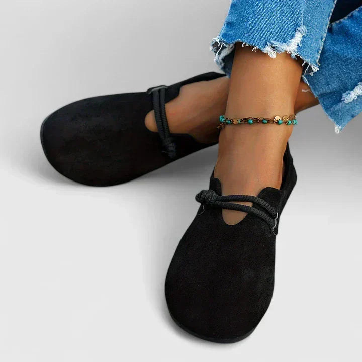 Women's Suede Ballet Flats - Rope Detail Comfort Shoes