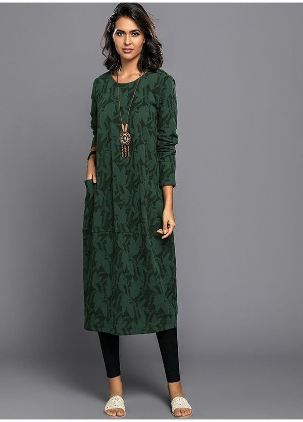 Women's Long Sleeve Dress - Casual Midi With Pockets