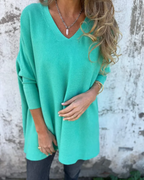 Women's V-Neck Knit Sweater - Casual Pullover Top